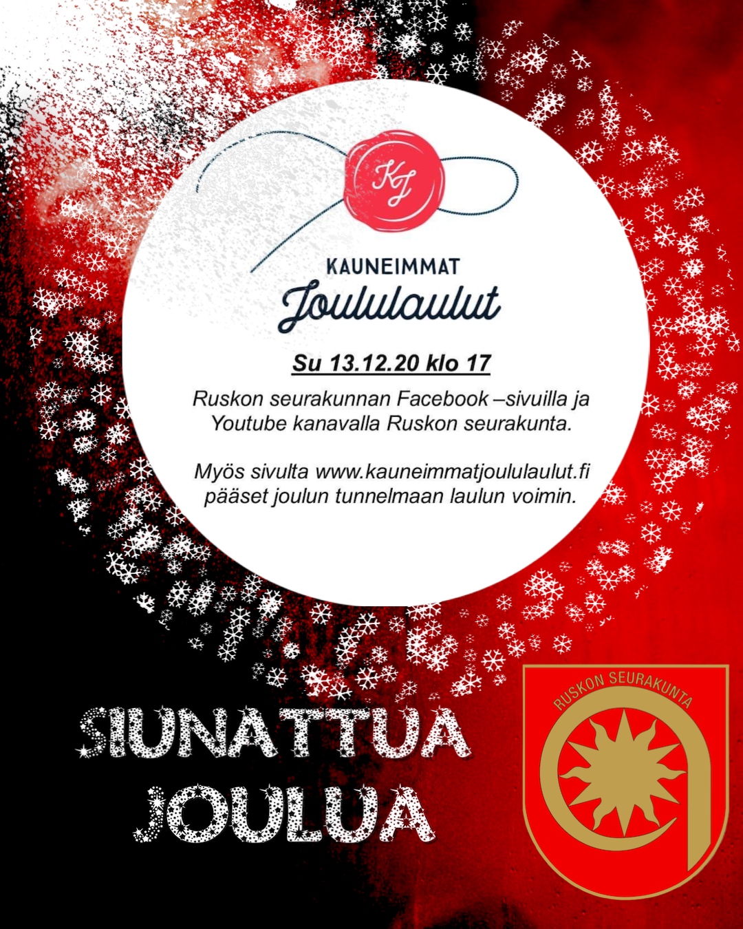 mainos kauneimmista joululauluista etänä 13.12. klo 17.00 facebookissa